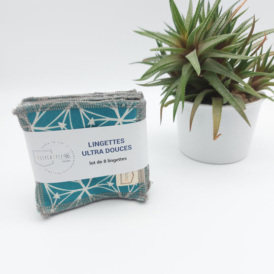 Lingettes démaquillantes lavables - lot de 8 - turquoise - bambou anthracite