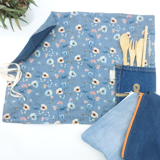 Placemat - recycled jeans - pink flower